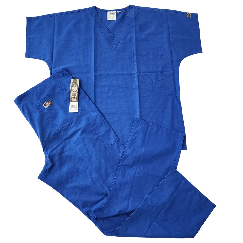 ScrubZone by Landau Royal Blue Medical Scrub Set V-Neck Top Pants Large NWT